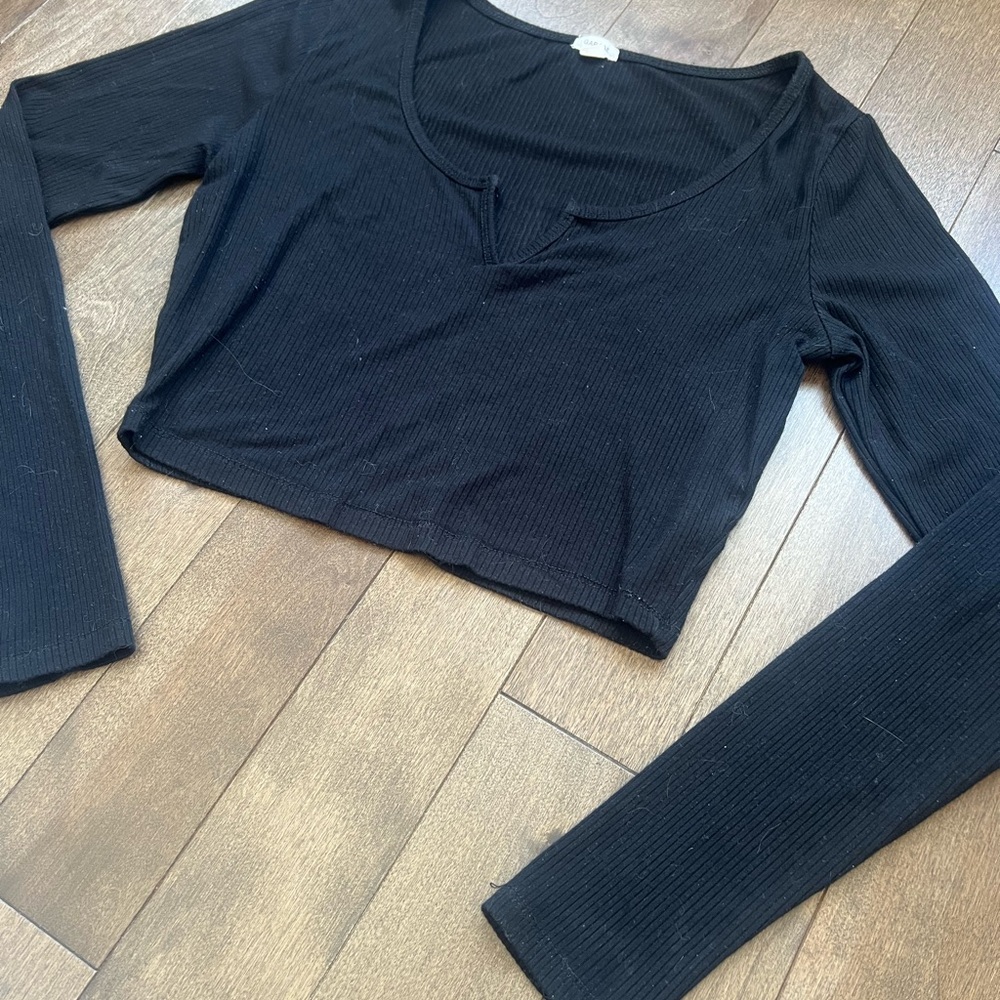 Garage Black Ribbed Long Sleeve Crop Top